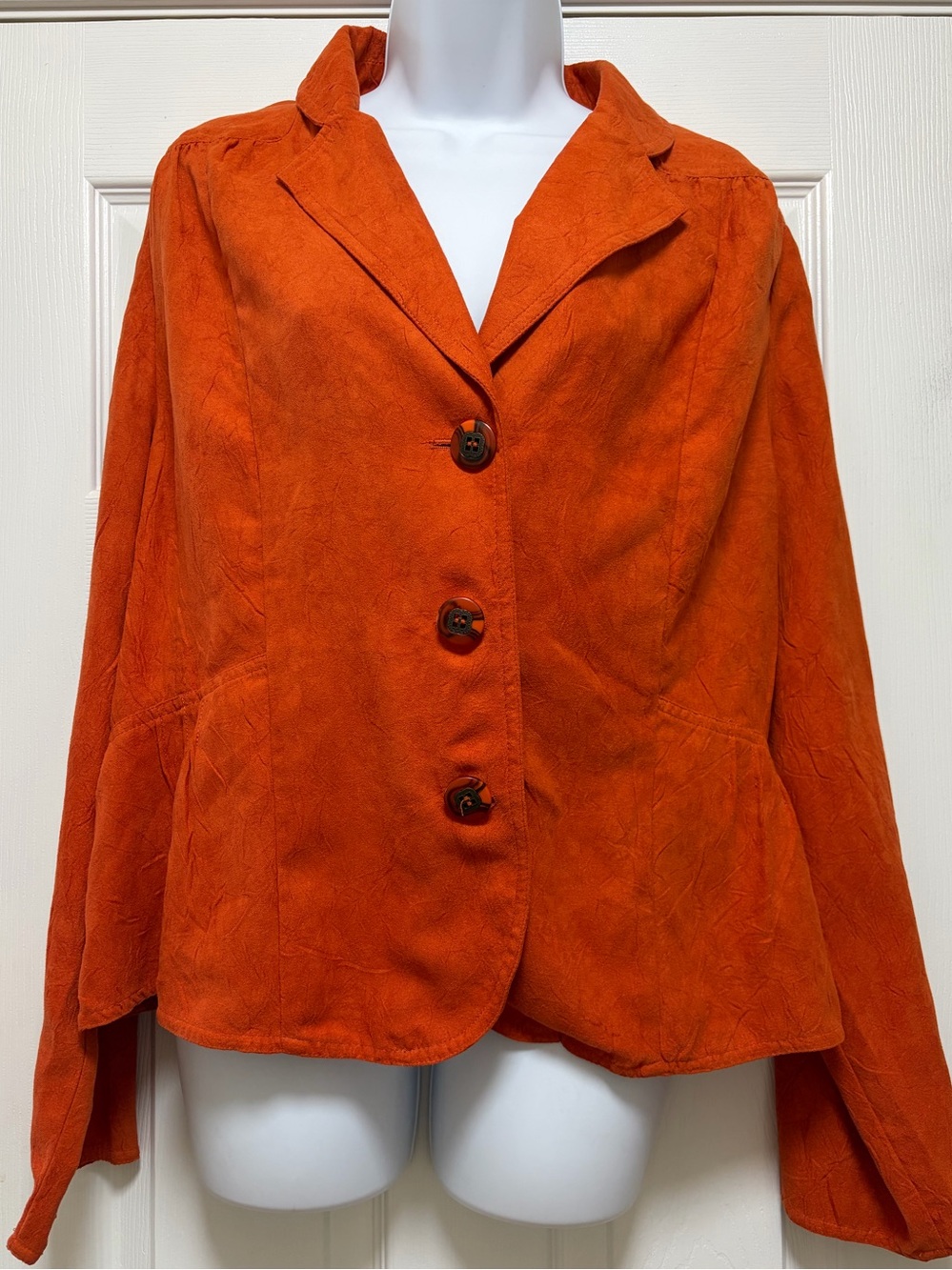 Women's Orange Suede Button-Front Jacket